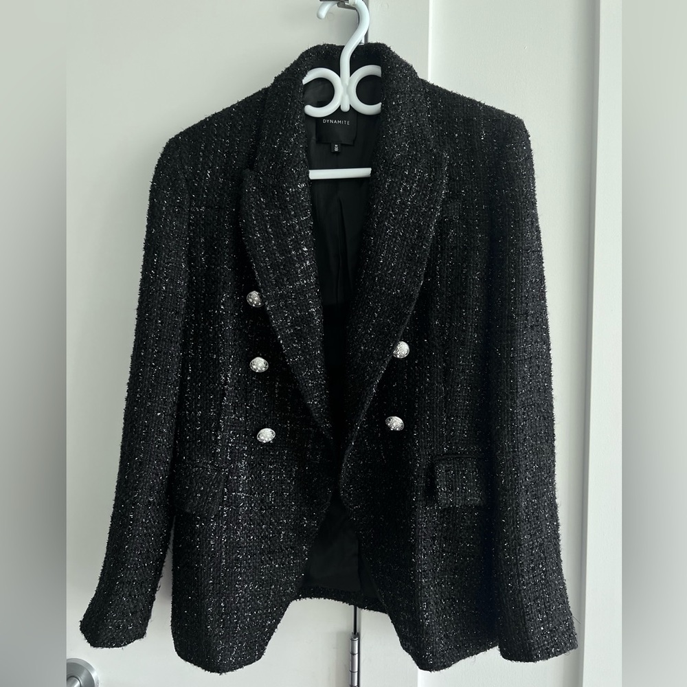 Dynamite Black Sparkle Tweed Double-Breasted Blazer